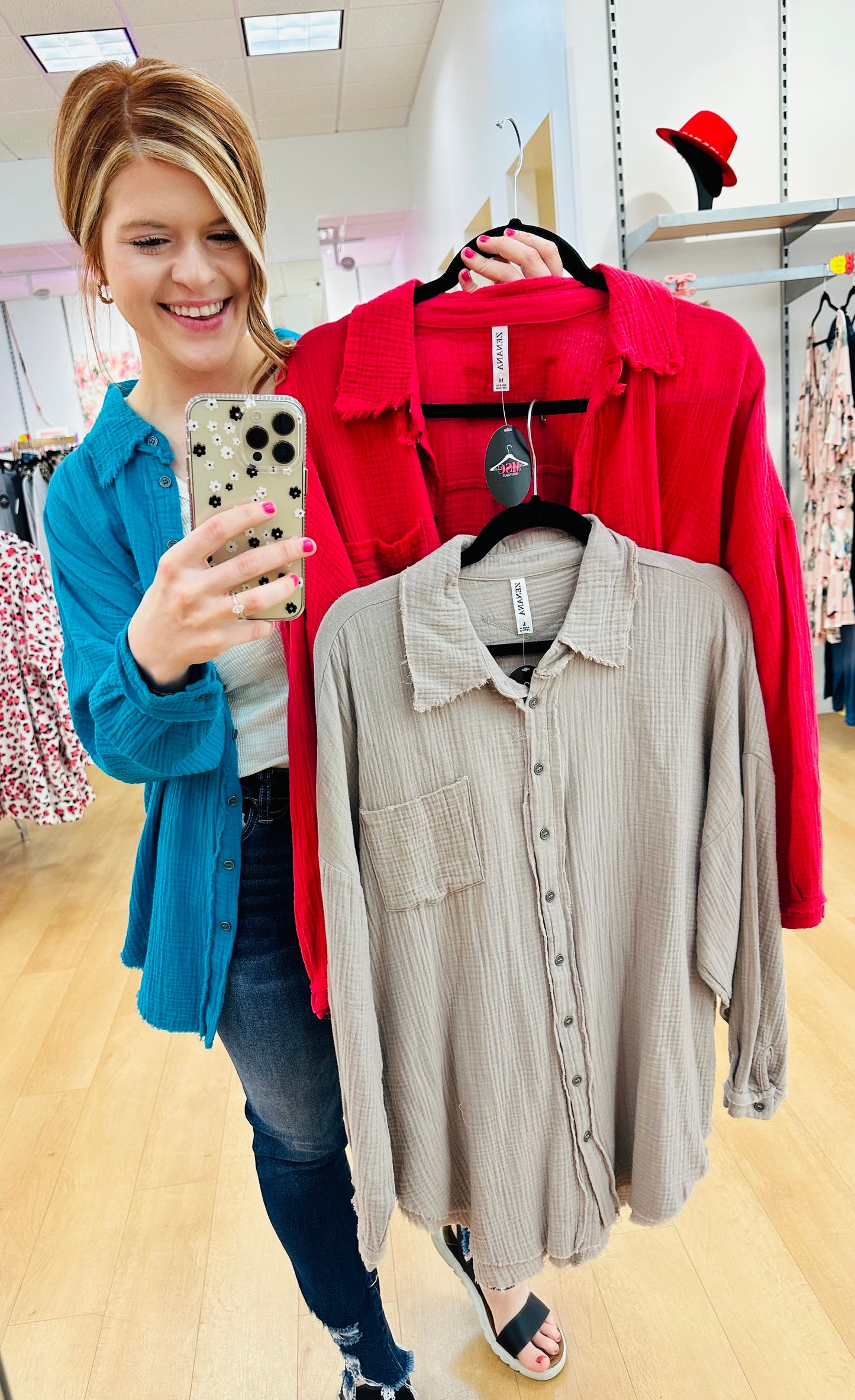 Zenana Double Gauze Oversized Raw Edge Shirt