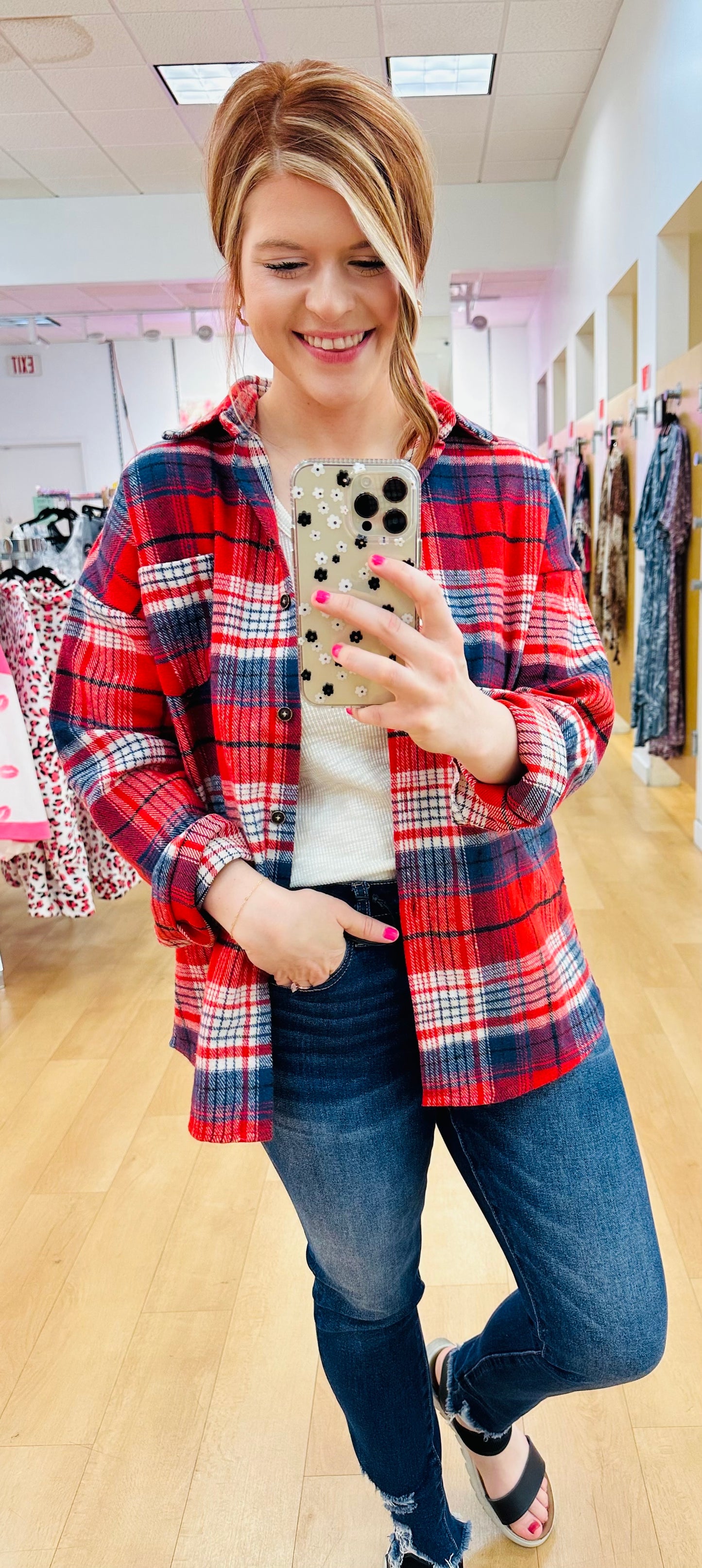 Loose Thick Sanded Plaid Shacket