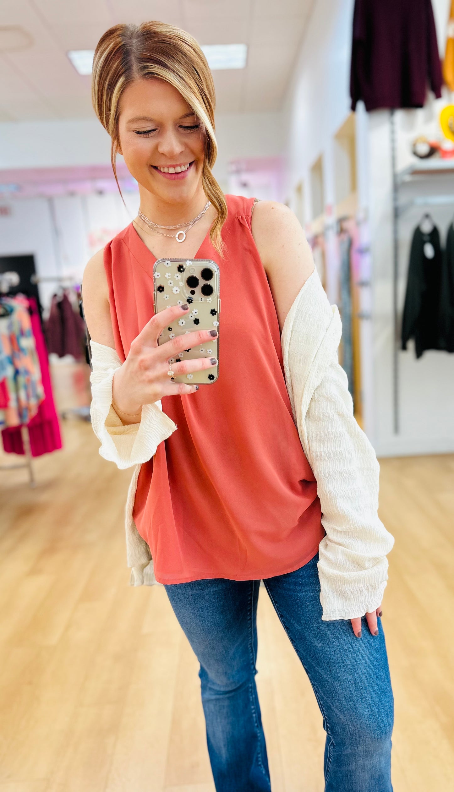 Chiffon Double Layer Sleeveless V-Neck Tank