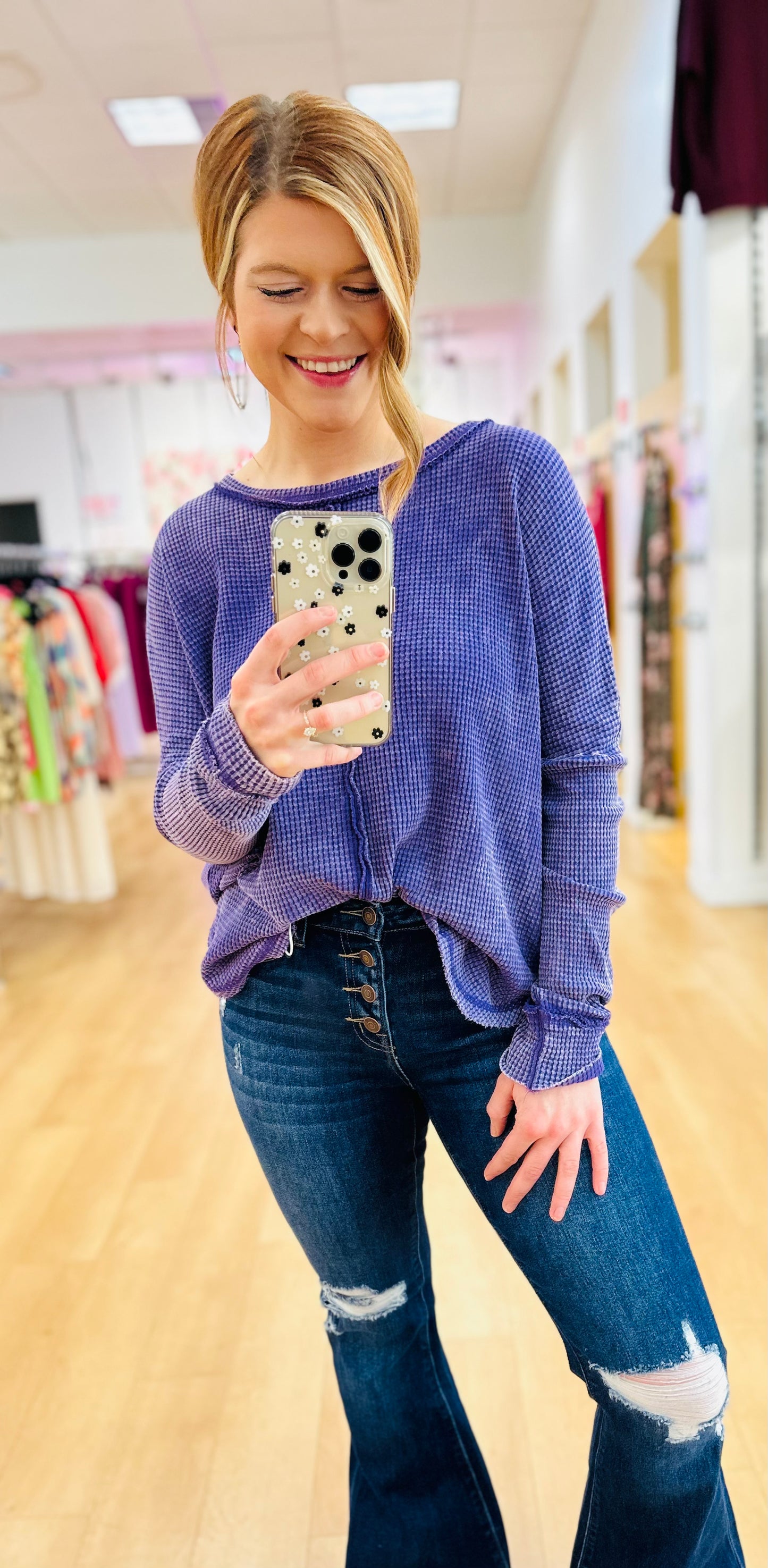 Zenana Oversized Baby Waffle Long Sleeve Top