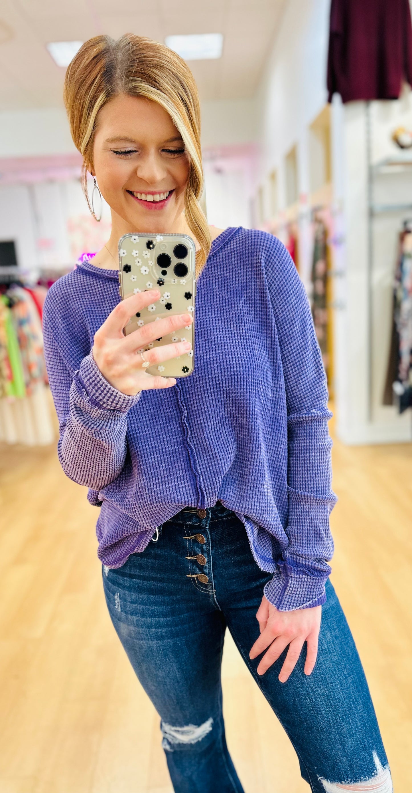Zenana Oversized Baby Waffle Long Sleeve Top