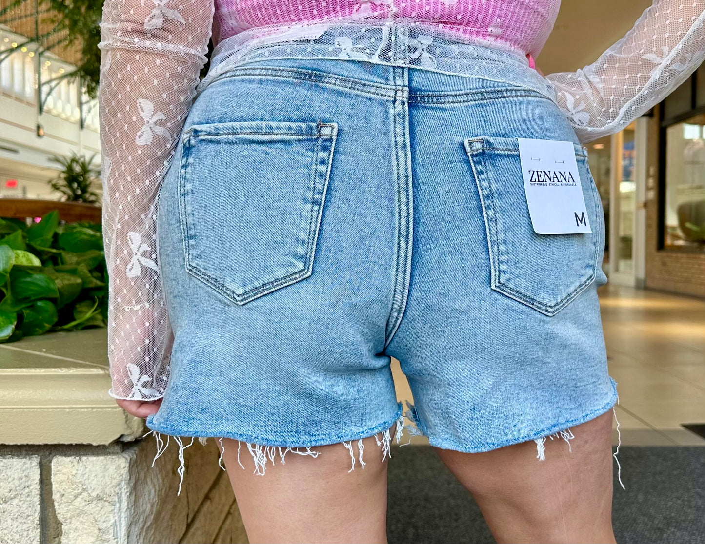 Distressed Hem Denim Shorts
