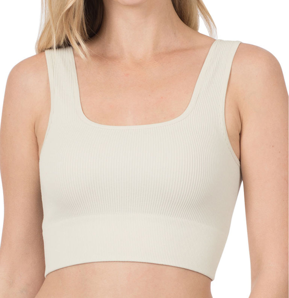 Seamless ribbed square neck cropped tank top