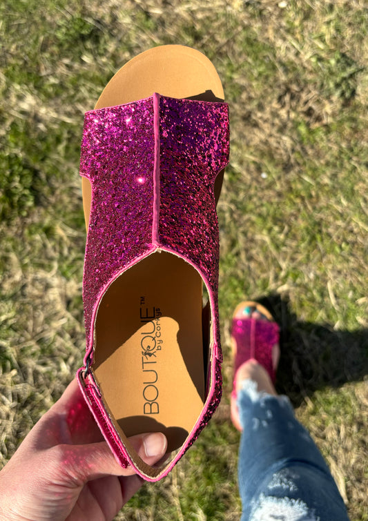 Carley Wedge Glitter Sandals by Corkys
