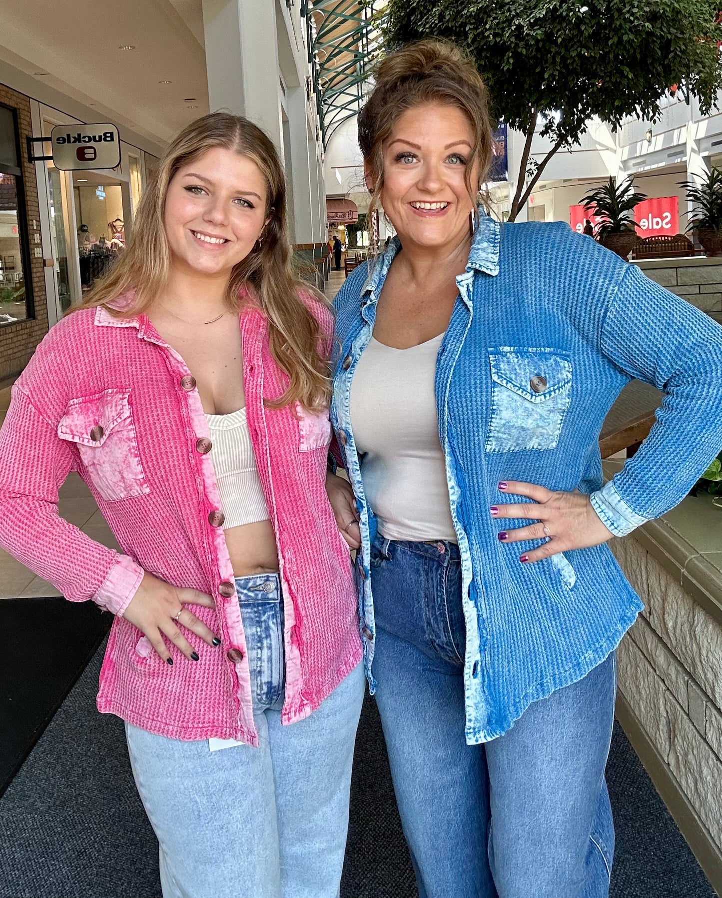 Cotton Waffle Acid Wash Oversized Shacket