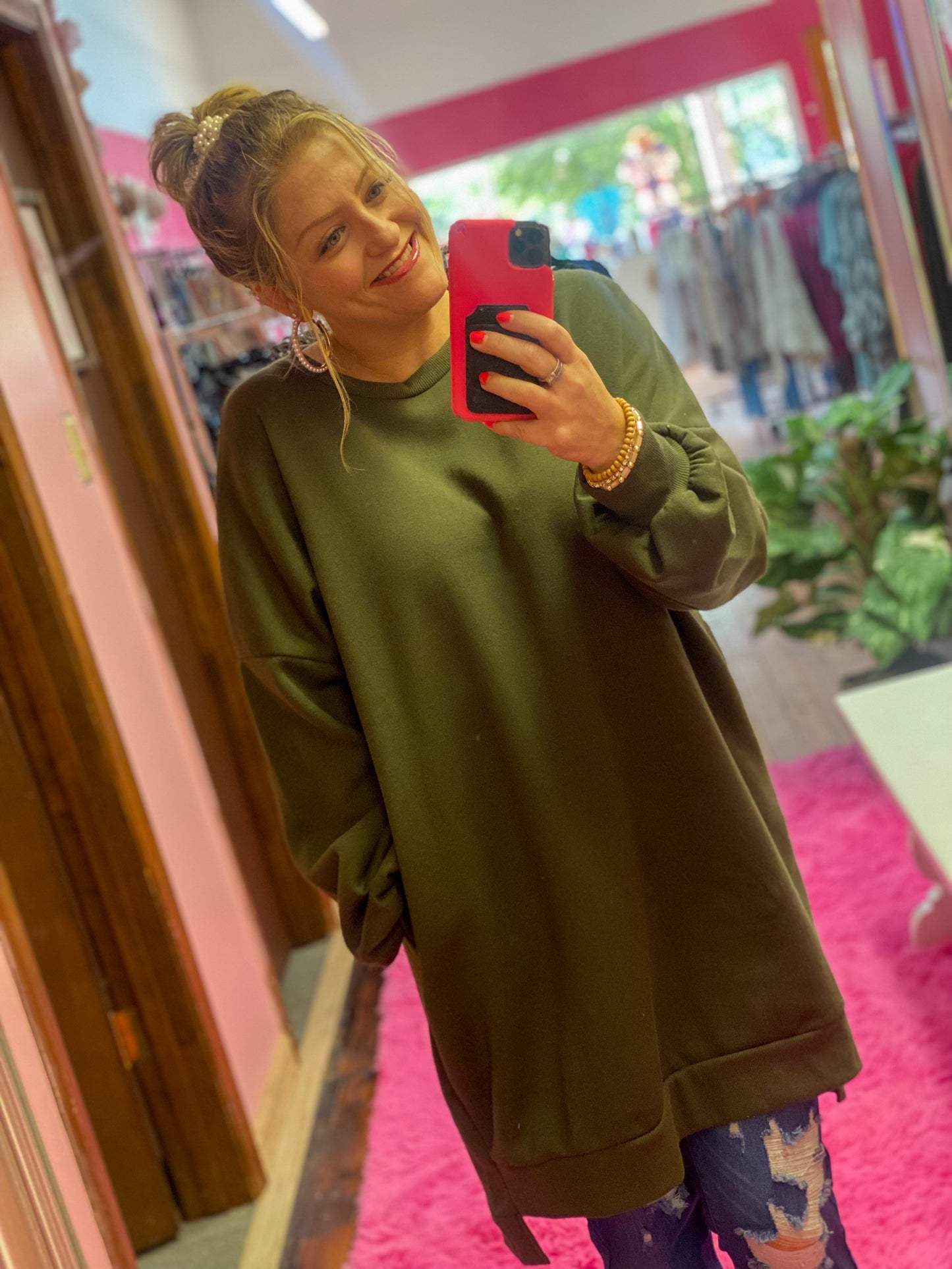 Plus Size Longline Sweatshirt w/ Side Pocket