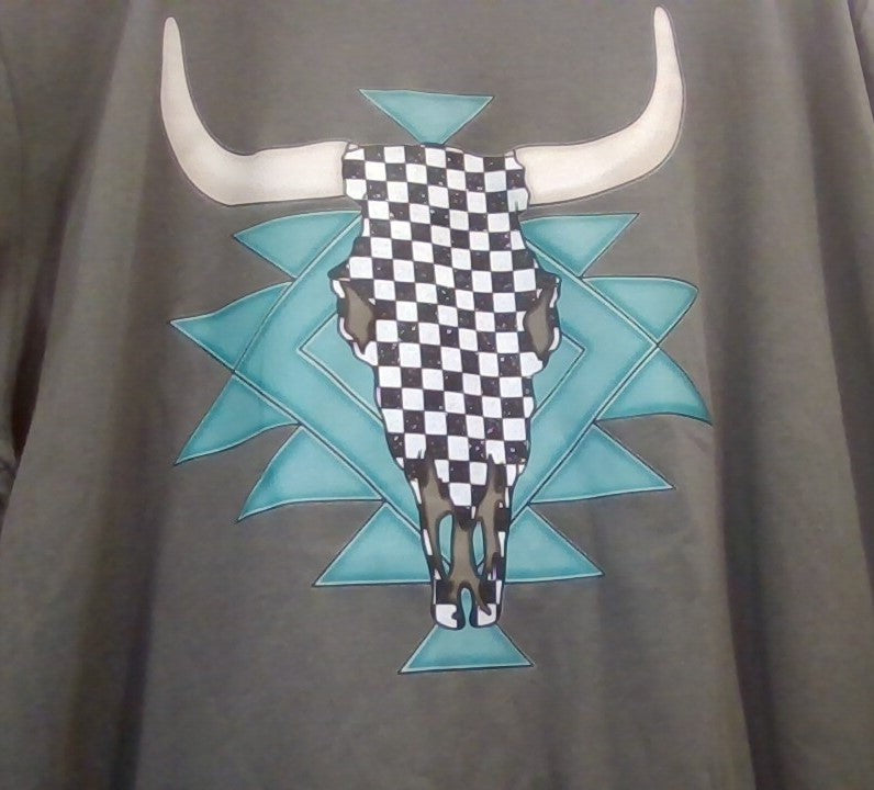 Checkered Bull Skull Tee