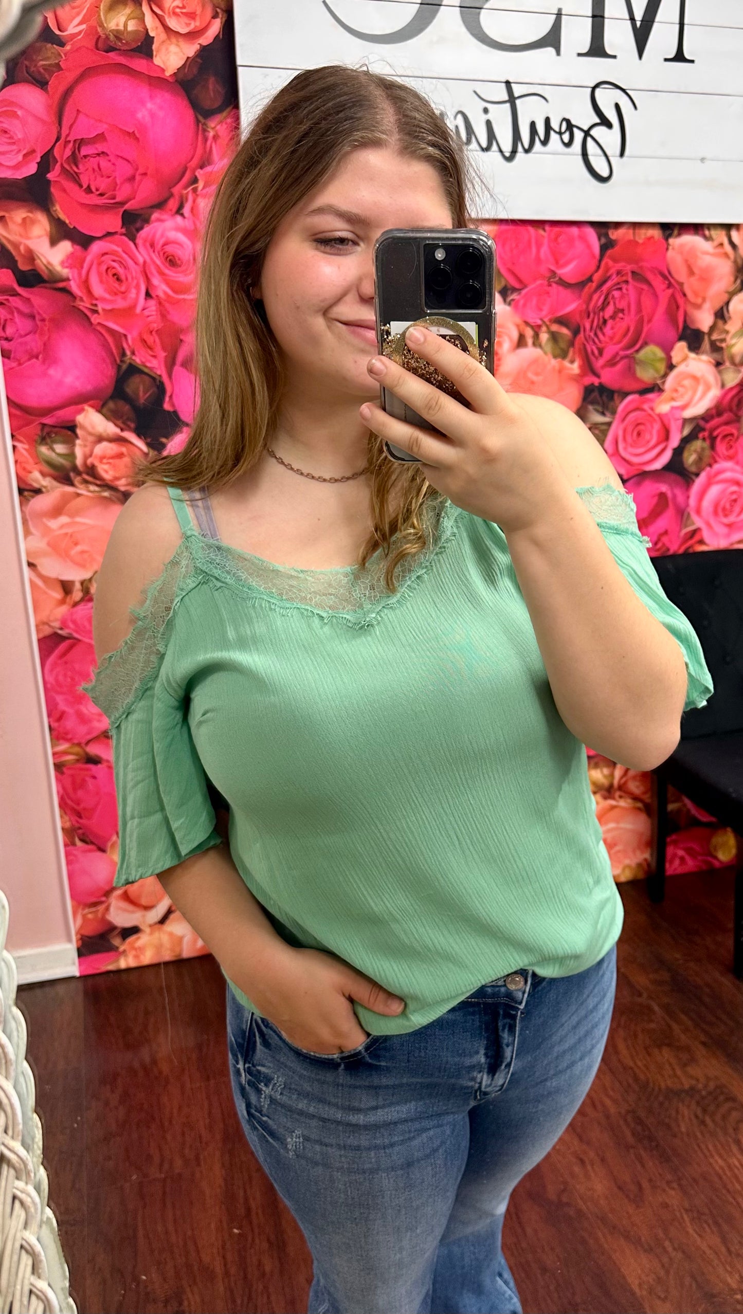 Off Shoulder Lace Insert Top
