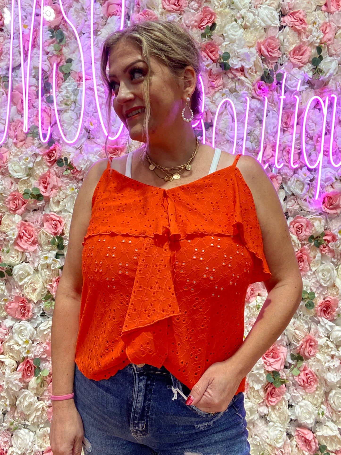 Double Drape Ruffle Cami Top
