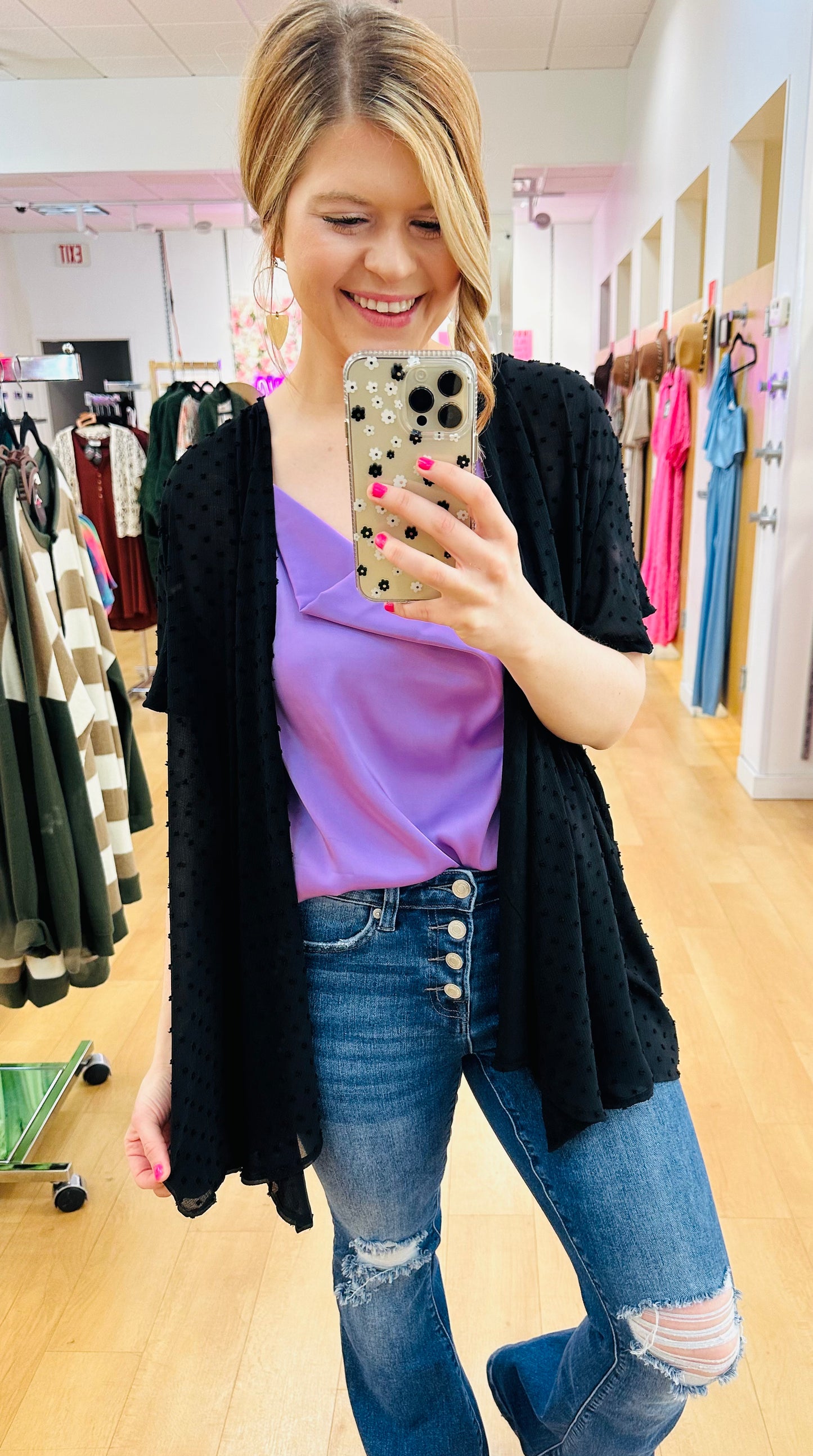 Flare Short Sleeve Drape Cardigan