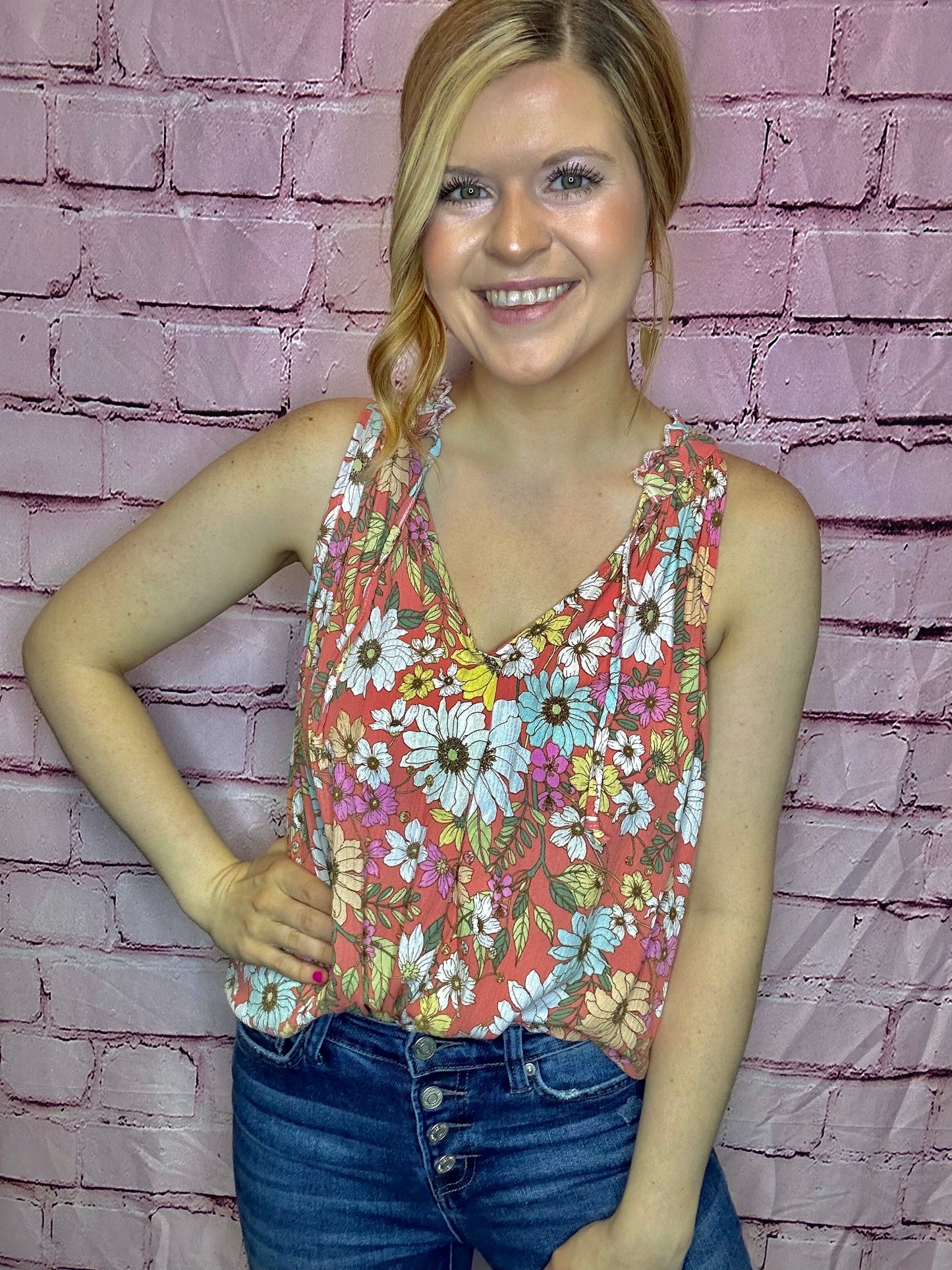 Halter Flare Frill Print Top