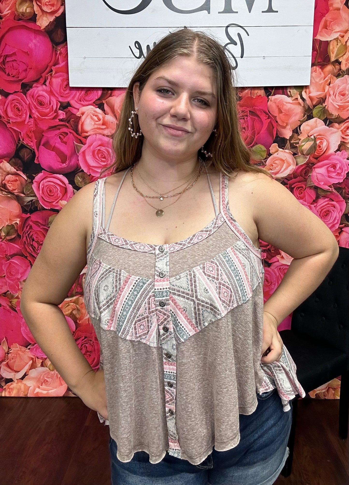 Ces Femme Print Button Top