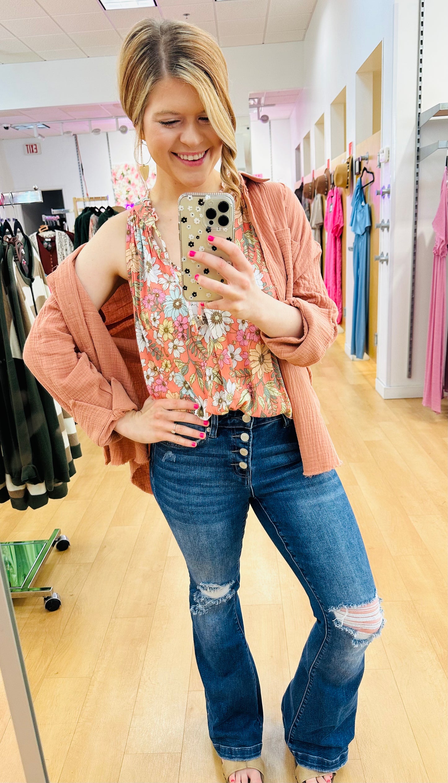 Halter Flare Frill Print Top