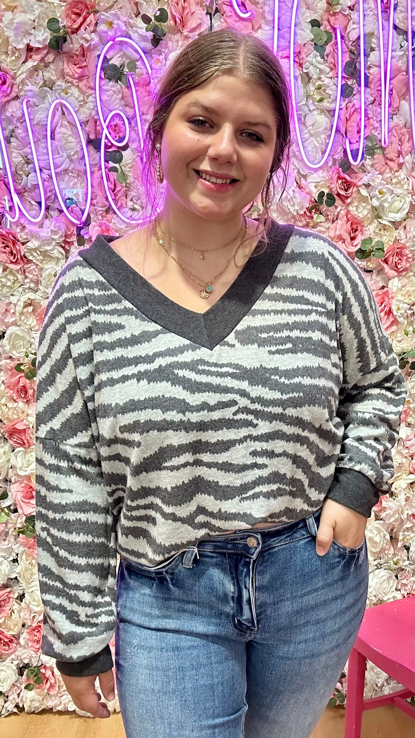 Tiger Print Contrast Slouchy Top