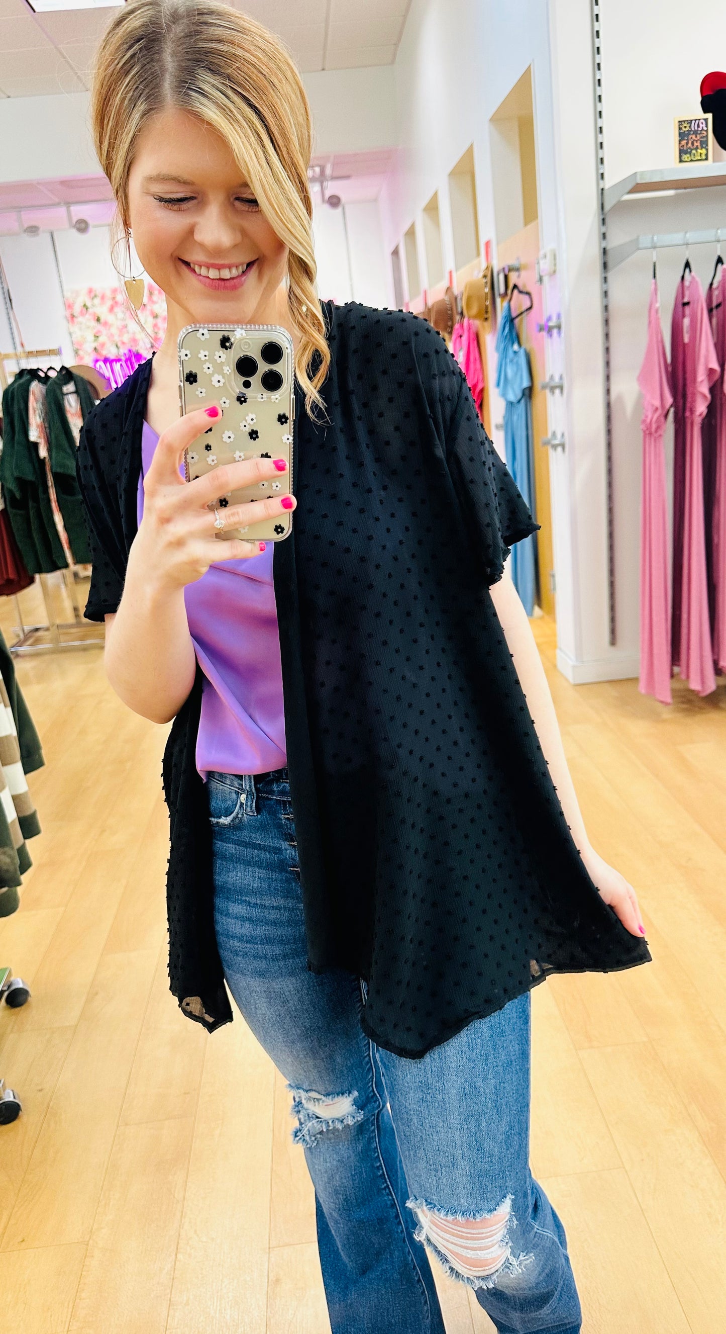 Flare Short Sleeve Drape Cardigan