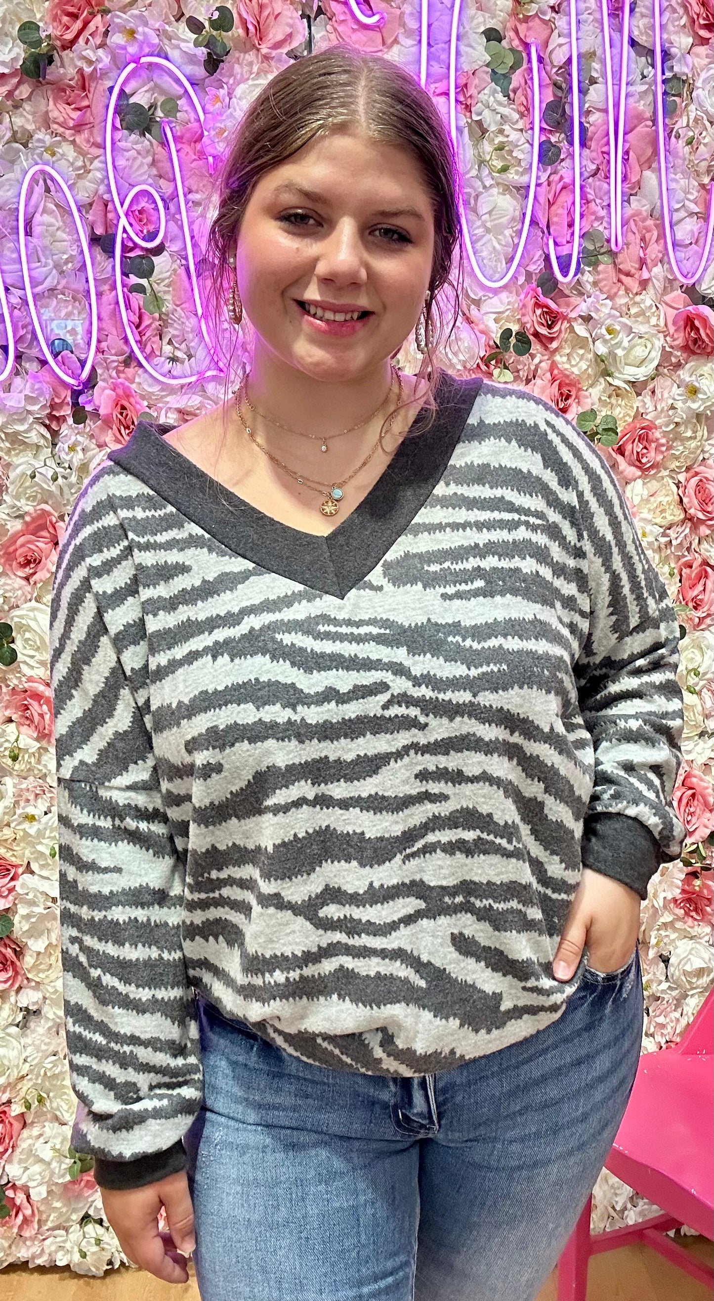 Tiger Print Contrast Slouchy Top