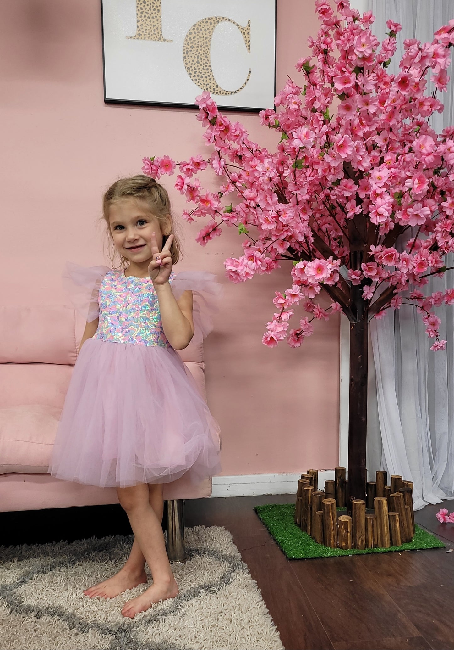 KID'S MULTI-COLOR SEQUINS DRESS WITH TULLE BOTTOM