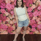 YMI High-RIse Denim Shorts With Floral Print