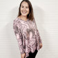 Zenana Printed Dolman Long Sleeve V Neck Hi-Low Hem Top