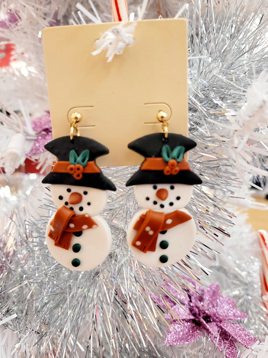 Polymer Clay Snowman Christmas Earrings
