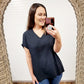 Loose Fit V Neck Woven Top