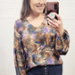 Cotton Bleu Wool Dobby Animal Print V Neck Top With Puff Sleeve