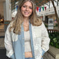 Contrast Ribbed Knit & Lace Shacket Jacket