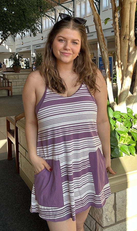 Comfy Striped Knit Mini Dress W/ Shorts Inside