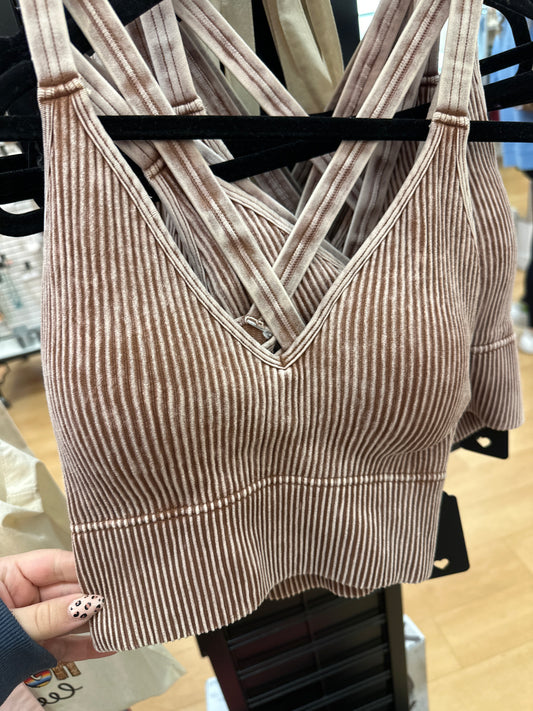 V neck Rib Seamless Bra Padded Tank