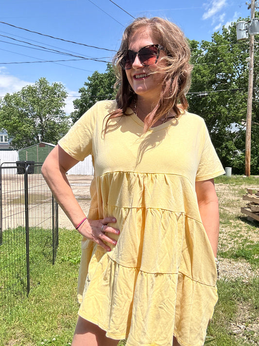 Ruffle Hem Dress Yellow Tier