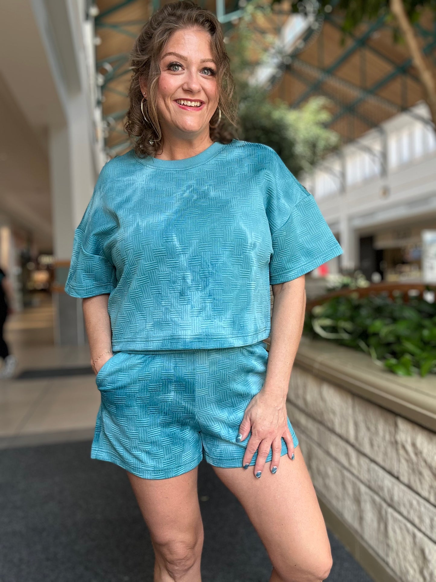 Quilted Washed Comfy Knit Top & Shorts Set