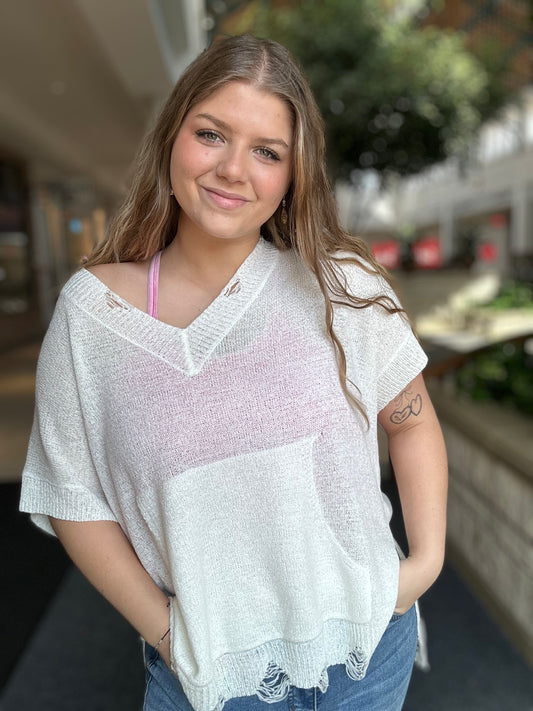 Loose Fit Low Gauge Distressed Sweater Top