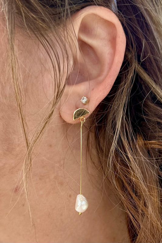 Half Circle Post Pearl Dangle Earrings
