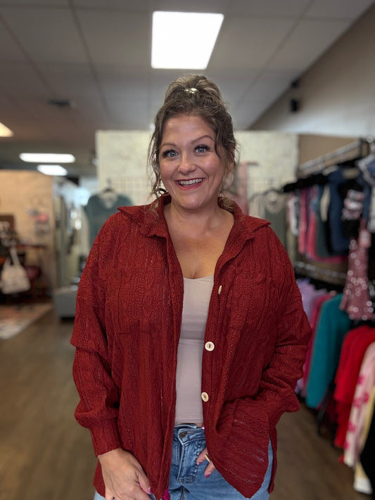 Waiting For You Lace Button Down Oversized Shirt