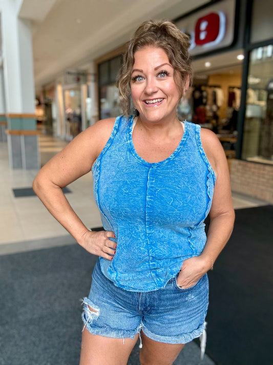 Crinkle Washed f/terry Raw Edge Top