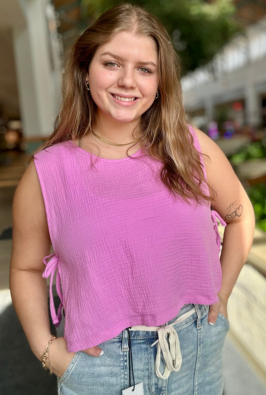 Double Gauze Side Tie Sleeveless Top