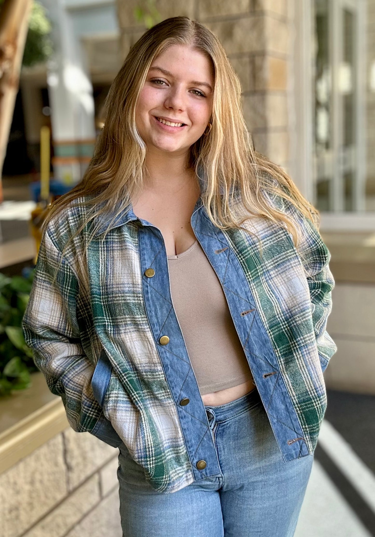 Plaid shacket with a hint of denim