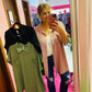 Woven Air Flow Short Cuff Sleeve Button Top