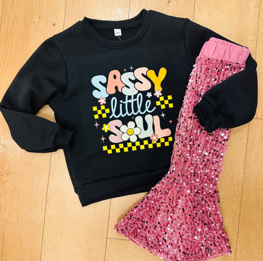 Girls Fleece ''Sassy Little Soul'' Print Pullover Sweatshirt