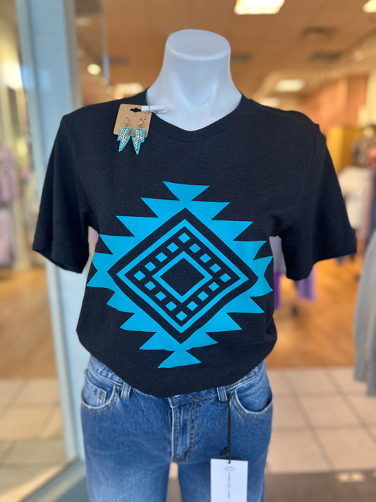 Electric Turquoise Aztec Tee