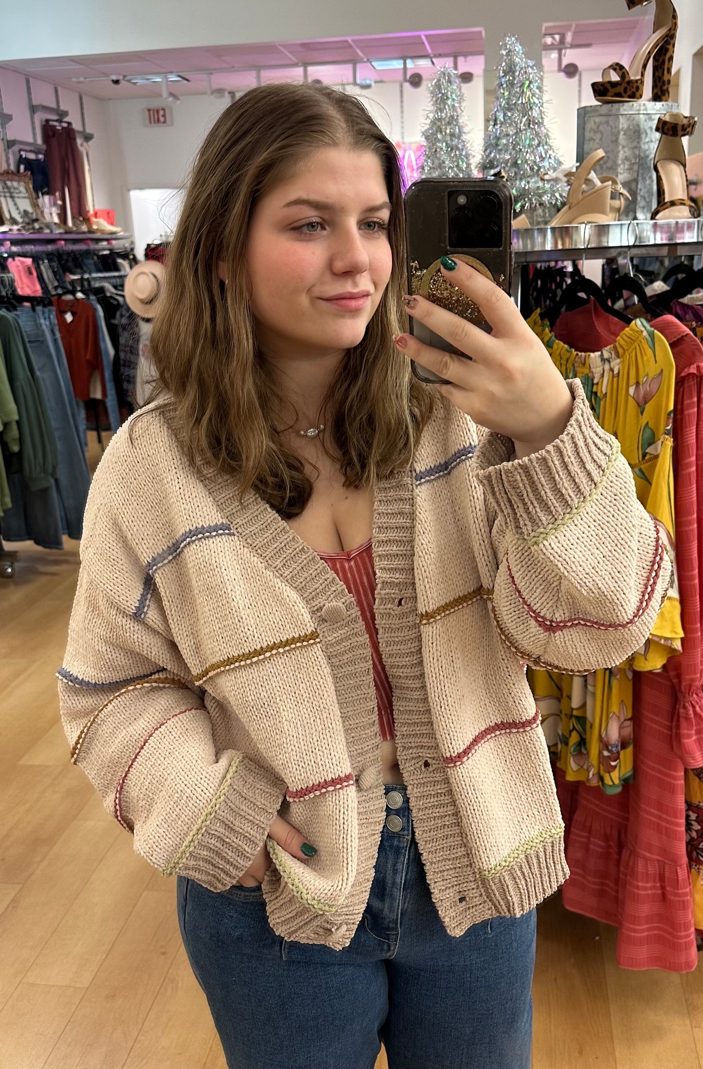 Soft Multicolored Chenille Cardigan