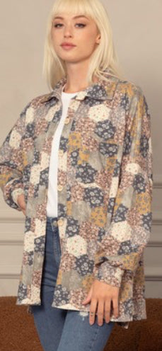 Retro Patchwork Print Shacket