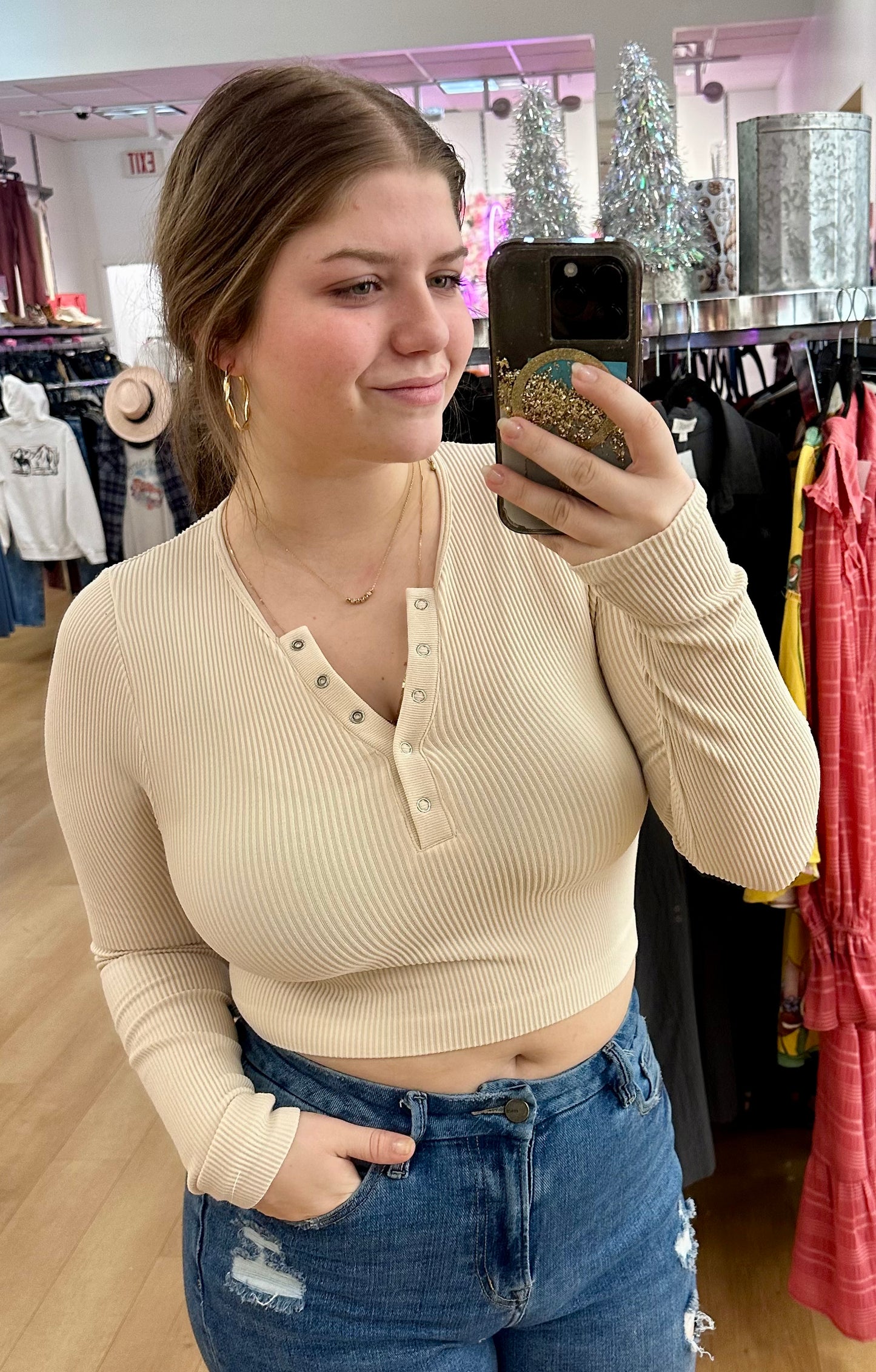 cropped ribbed long sleeve top