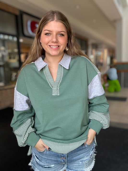 Color Block Solid & Stripe Casual Knit Top