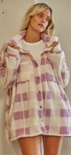 Lavender Fleece Plaid Shacket