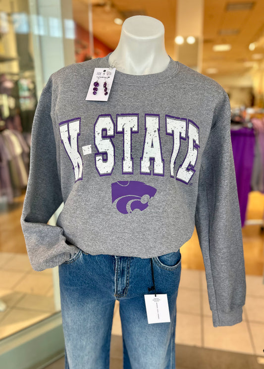 Distressed K-STATE Grey Sweatshirt