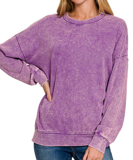 Washed Round-Neck Pullover Sweatshirts