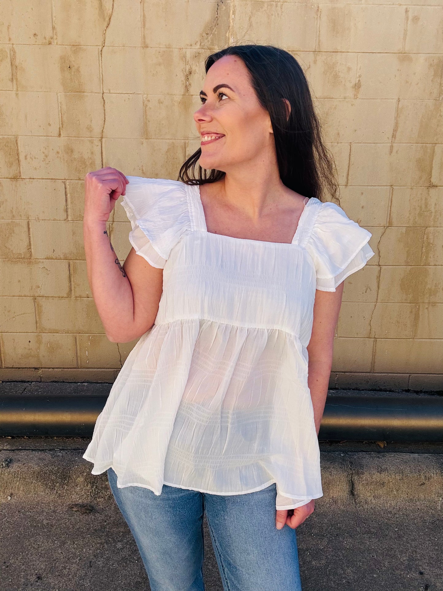 Ruffle Sleeve Square Neck Top