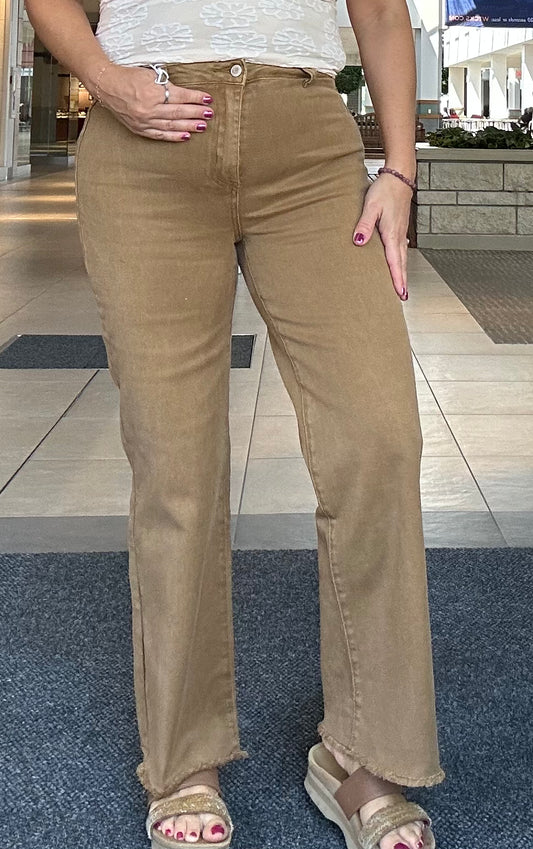 Acid Washed Frayed Cutoff Hem Straight Wide Pants