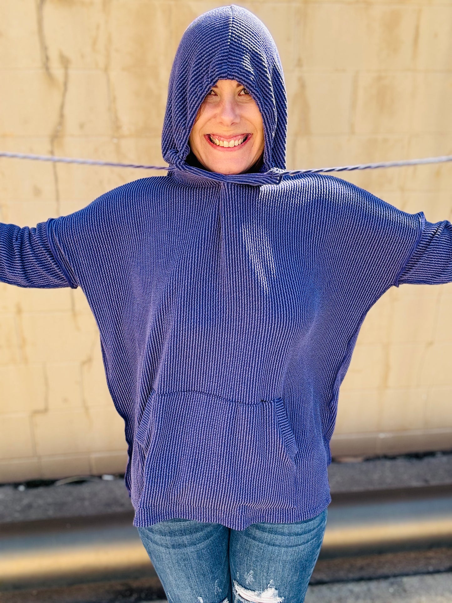 Ribbed Hooded Pullover